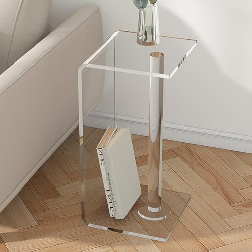 zxhrybh Acryl-Couchtisch, Sofa-Beistelltisch, C-Förmiger, Durchsichtiger, Moderner Nachttisch, für Kleine Wohnzimmer, Schlafzimmer und Büro-Pflanzenständer(25.5in/65cm)