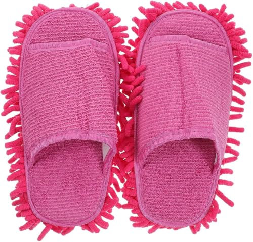 ESESE 1 Paar Mopp-Hausschuhe, 1 Paar Peep-Toe-Slipper, Bodenreinigungs-Mopps, offene Zehen-Reinigungs-Slipper, Staubwedel, Stoff-Slipper, Lazy Dust-Hausschuhe, Damen-Schuhüberzüge, Rosa
