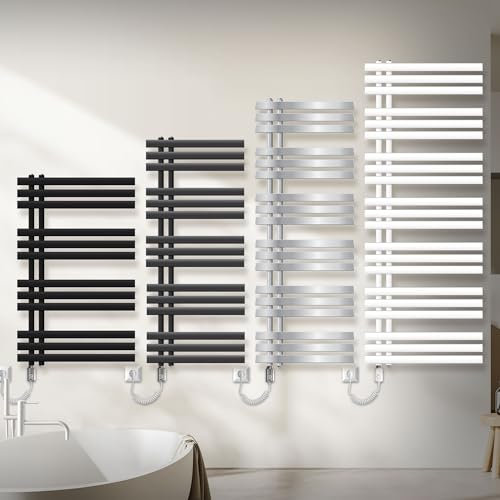 LuxeBath Radiateur Électrique, Design Iron EM, 500x1600 mm, Noir Mat, Résistance Chromée 900W avec Thermostat Simple, Sèche-Serviettes à Cartouche Chauffante, Radiateur aux Panneaux de Salle de Bain