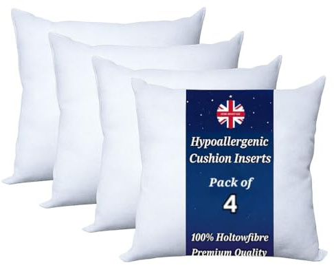 Pack of 4 Cushion Inserts - Hypoallergenic Inner Pads - Set of Square Throw Pillow White Hollowfibre -Polyester Standard Stuffer (18''X18'' (45X45 CM), 4.0, count)