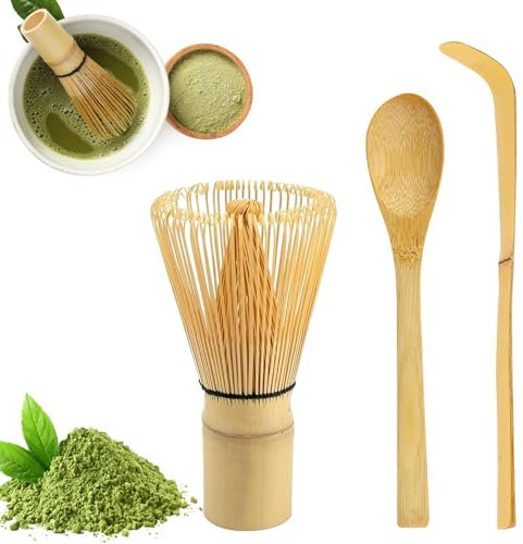 WIYETY Lot de 3 balais à matcha japonais : ensemble de 3 balais et cuillères, fouet à matcha (chasen), pelle traditionnelle (chashaku), cuillère à café, balai à matcha, whisky pour les amis et la