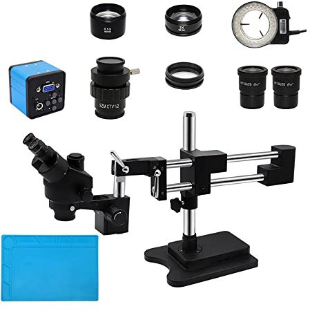 Microscope Double Boom Holder Stand Lab Industrial Zoom Stereo Trinocular Microscope with 38mp VGA Camera 56 LED 0.5X C mount Lens Adapter(VGA CTV 0.5x)