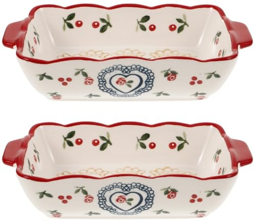 ABOOFAN Ceramic Baking Dish with Handles 2 Pack Ceramic Oven Dish Bakeware for Lasagna Roasting Vegetables Pumpkin Pie Cheesecake Smooth Surface Easy to Lift 8.86 X 4.92 X 3.94 in