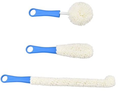 GOOHOCHY Wine Glass Cleaning Brush Set 3pcs, Flexible Sponge and Round Brushes in Blue (42cm, 25.5cm, 25cm) for Household Cup and Kitchen Cleaning