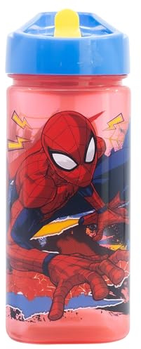 Fyrkantig, återanvändbar vattenflaska med inbyggt sugrör från Spiderman 510 ml