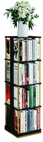 Zdlopteron Drehbares Bücherregal 3/4/5 Ebenen,360°bücherregal drehbar, drehregal bücher Metall und MDF,multifunktionaler Bücherregal-Organizer for das Arbeitszimmer im Homeoffice(Walnut Color,4Tier)