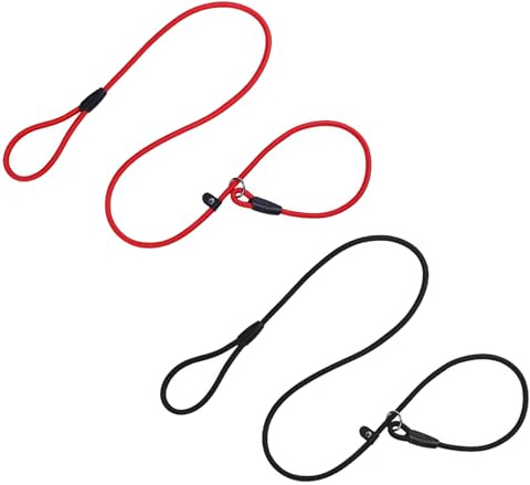 2 Piezas Correa de Entrenamiento de Perros, Correa Perro Adiestramiento, 150cm Anti-Tirón Correas de Adiestramiento, para Perros Pequeños, Medianos (Negro y Rojo)