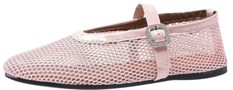 Summer Shoes Women's Ballerina Women's Sporty Slip On Shoes Fishing Net Flat Sandals Women's Shoes Woven Mesh Casual Shoes Buckle Strap Flats Shoes Round Toe Barefoot Shoes Outdoor