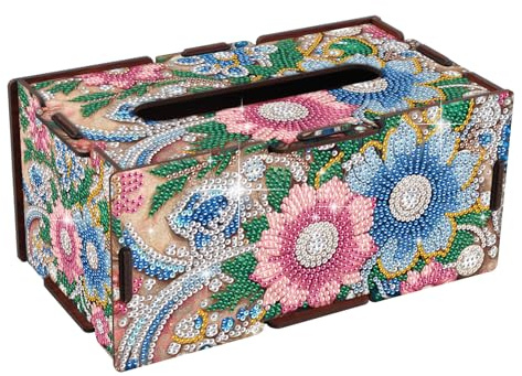 DCIDBEI Diamond Painting Taschentuchbox 22x12cm Taschentuchspender Kosmetiktücher Box Tücherbox Taschentücher Box Tissue Papiertaschentuchhalter Tissue Box für Büro Auto Blumen