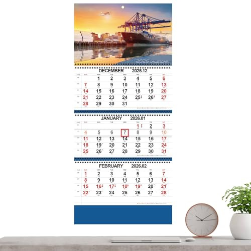 Hitburu Calendario de Pared de 3 Meses 2026 | Planificador Vertical de Pared con Superficie Plana - Organizador Semanal Con Festivos Para Escuela Oficina Hogar