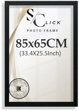 SCLICK Lightweight Black Poster Frame Shatter-Resistant with Dual Hanging Hooks for Horizontal & Vertical Display | Ideal for Home & Office Décor Modern Wall Hanging (Modern, Black, 85x65cm)