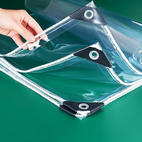 Telone Trasparente da Esterno in PVC con Occhiellato 2x3m | 420g/m² Teloni da 0.35 mm spessore Pieghevoli Resistente alle Intemperie Protettivo Multiuso,spaziatura dei fori 30cm
