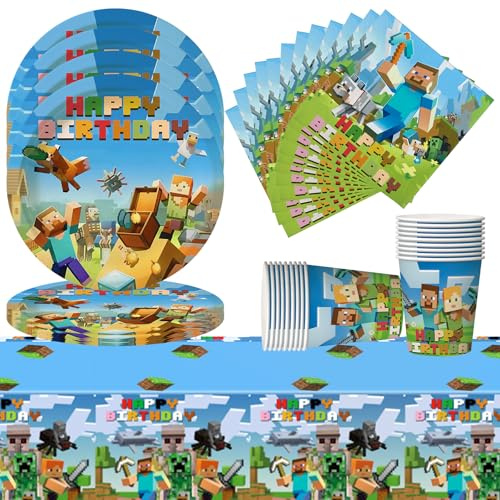 Gsnoniwi Juego de 61 vajilla para fiesta de cumpleaños infantil | Con mantel, platos de papel, servilletas, vajilla de fiesta de cumpleaños infantil para 20 invitados, tema clásico
