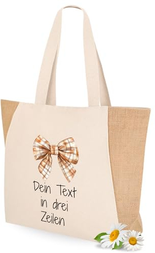 GRAZDesign Einkaufstasche mit Namen personalisieret, Kuh im Herbst Geschenk zum Abschluss Taschen mit Reißverschluss Baumwolltasche Shopper XXL