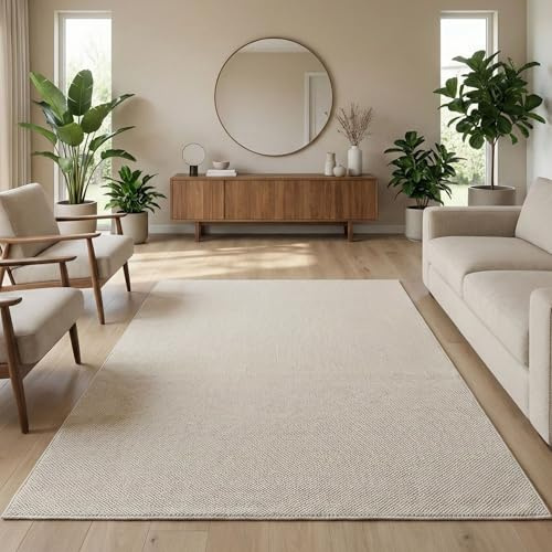 Carpetsale24 Teppich 160x230 cm Creme Einfarbig Bouclé Schlingenflor Skandi Stil Modern Superweich Robust Pflegeleicht für Wohnzimmer Sofabereich Esszimmer Schlafzimmer Küche
