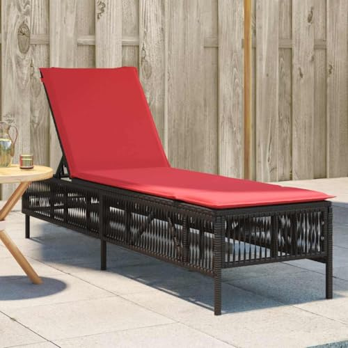 QUAHEAS Sonnenliege mit Kissen, Braun, Polyrattan, verstellbar, 198x55 cm, UV-beständig, für Garten Terrasse Pool, Robust & Stabil