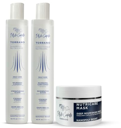 I Belli Capelli Torrano NutriCare – Set Shampooing, Après-Shampooing & Masque Capillaire – Renforce, Nourrit et Hydrate les Cheveux Secs, Abîmés ou Colorés – Sans Parabènes (Pack de 3)