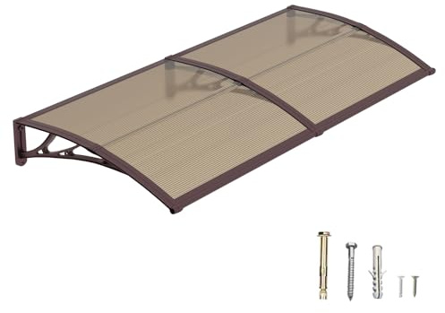 DAWNINGHOMM Auvent de Porte d’Entrée 100 × 200 cm, Marquise en Polycarbonate Transparent, Toit de Protection Résistant Contre la Pluie et Les Rayons UV, Gris pour Maison et Entrée