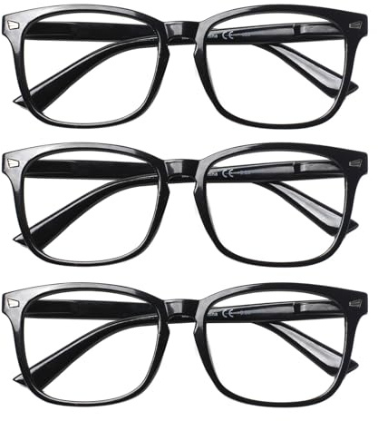 COJWIS 3 Pack Blaulichtfilter Lesebrille groß Damen Herren Computerbrille Lesebrillen Sehhilfe Brille Computer-Lesebrillen mit Sehstärke (Schwarz, 1.50, x)