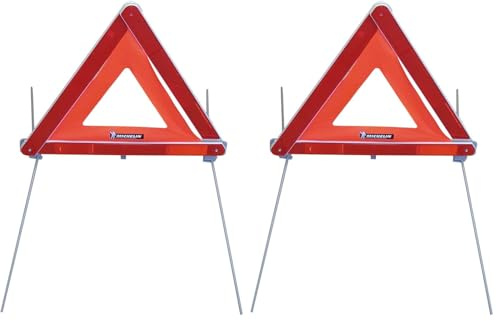 MICHELIN 009535 Triangle de Présignalisation Voiture, Surface réfélchissante Fluorescente (Lot de 2)