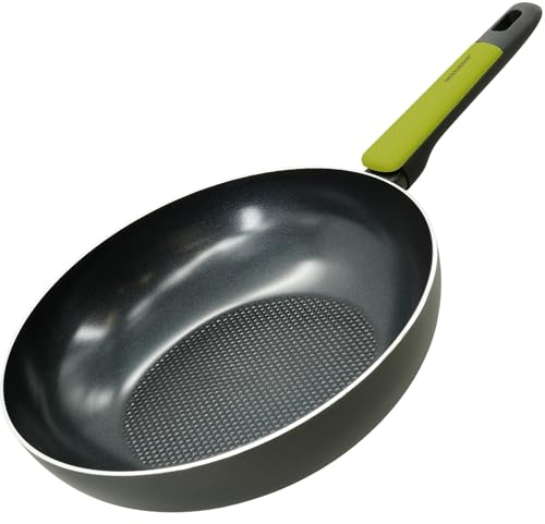 Fackelmann Wok Padella Antiaderente Ø28 cm in Alluminio Riciclato PFAS FREE per una cottura sana, Padella per Induzione con Fondo Nido d’Ape, Manico Soft Touch, Linea Oliva