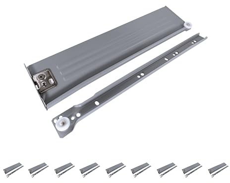 M.PASCUAL – Pack 10 Guías Correderas Laterales para Cajón | Extracción Parcial | 30 kg | Altura 8,5 cm | Rodillos | Gris (35 cm)