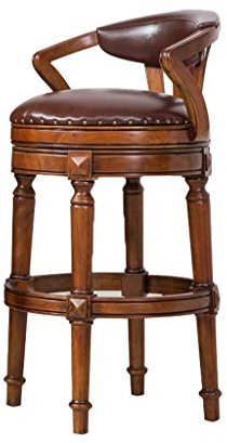 CYLQ Drehbare Barhocker Aus Holz, Retro Drehbarer Frühstücksbar, Ledersessel Mit Rückenlehne, Küchentisch Hohe Bank, Braun, 3 Größen (Farbe : Braun, größe : 68cm)