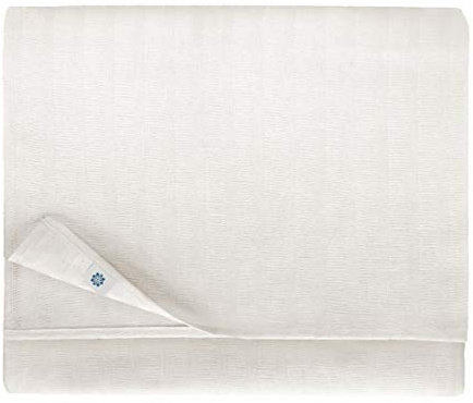 Linen & Cotton Elegante Jacquard Streifen Tischdecke Stoff Tischtuch Tischwäsche Jasmine - 48% Leinen, 52% Baumwolle, Weiß/Weiss (140 x 220 cm) Rechteckige für Hochzeit Restaurant Cafe Hotel Catering