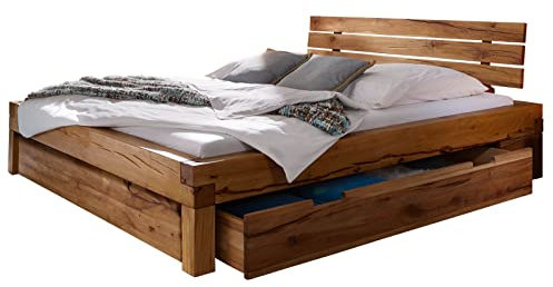 Massivmoebel24.de Balkenbett Balkeneiche 160x200 KRAKAU #402