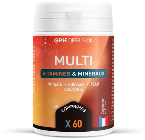MultiVitamines et Minéraux - Vitamines du groupe B, A, D, E, C et minéraux - 60 comprimés - Vitalité, Ossature, Peau, Cheveux - GPH DIFFUSION