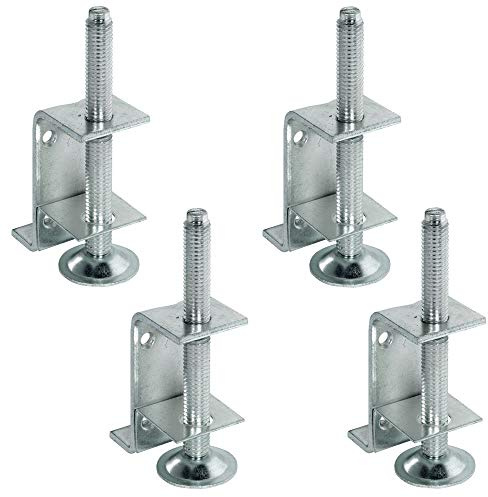 Gedotec Möbelfuss verstellbar Sockel-Höhenversteller Sockel-Füße mit Anschraubwinkel | Verstellschraube M10 x 100 mm | Tragkraft 130 kg | Verstellfüße Stahl verzinkt | 4 Stück - Schrank-Fuß mit Winkel