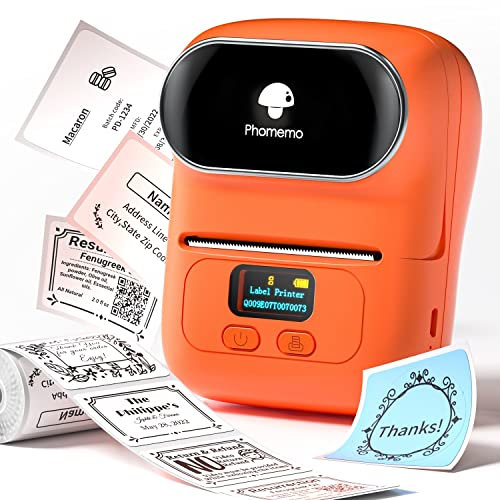 Phomemo Etikettendrucker M110 Bluetooth Beschriftungsgerät Selbstklebend,Tragbarer Etikettiergerät für kleine Unternehmen,Einzelhandel,Adresse,Büro und Barcode,Labeldrucker für Android & iOS - Orange
