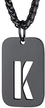 FindChic Personalisierter Hundemarke Anhänger Herren Armee Stil Dog Tag Anhänger mit Buchstabe K Männer Anhänger