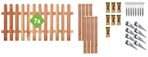 TETZNER & JENTZSCH Zäune Austin 5 I Sichtschutz Zaun 180x80cm farblos I Gartenzaun aus Holz für den Sichtschutz I Zaun mit Holzlatten I Staketenzaun Komplettset mit Tür und Einzeltor-Beschlag verzinkt