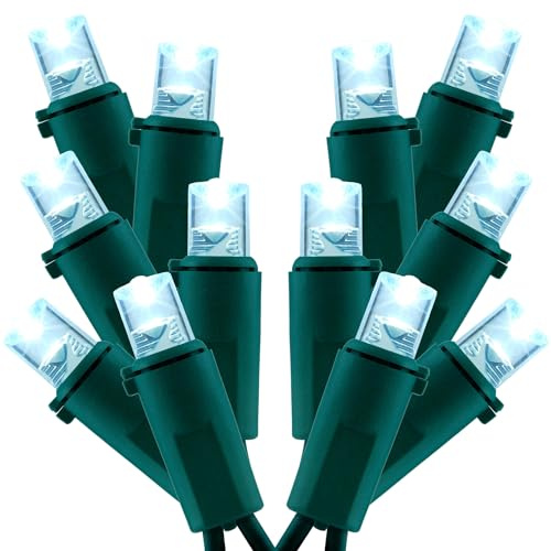 SWEET SHINE Cool White Wide Angle Christmas Lights, Pack of 2 Sets 25 Ft 100 LED Green Wire 5mm UL Certified Commercial Grade Holiday String Light
