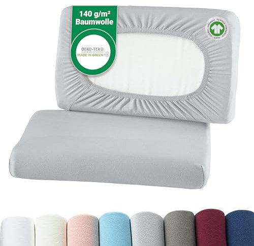 BaSaTex Bio Kissenbezüge Spannbezüge 2er Pack für Nackenkissen und Gesundheitskissen | 97% GOTS-Zertifizierte Baumwolle + 3% Elasthan | ca. 45-60 x 30-40 cm – 20 cm Steg | Silber