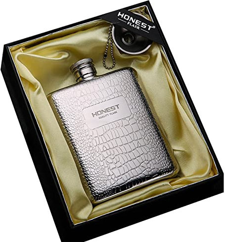 Flasque Portable 6 Oz Hip Flask en Acier Inoxydable Bouteille de Poche Étanche Boîte Flasque Alcool Cadeau pour Hommes Camping Voyage Pêche et Escalade,A