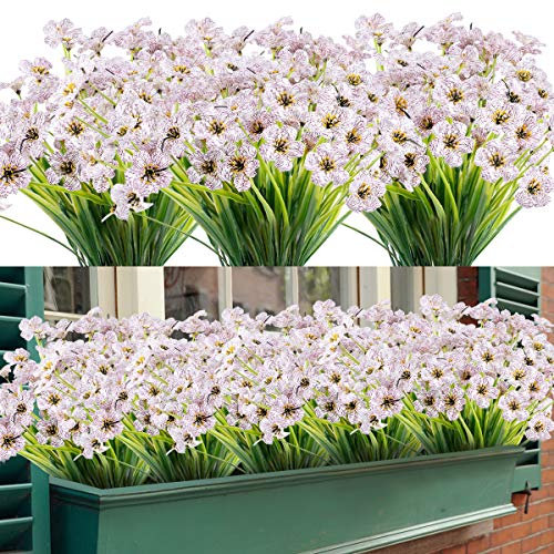 Honsoste Künstliche Blumen 16 Bündel im Freien UV-beständig gefälschte Blumen kein Verblassen Faux Kunststoff Greenery Sträucher Garten Veranda Fenster Box dekorieren (Weiß)
