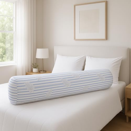 Blanrêve - Traversin Mi-Ferme - D'antan Naturel Percale Tradition - 140 cm | Traversin / Polochon en percale rayée polycoton - garnissage 100% plumettes. Fabrication France - Blanc/Bleu