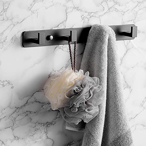 YUET Ganchos para Pared, Percheros Pared con 4 Ganchos, Acero Inoxidable Colgador Toallas de Montaje en Pared para Baño Cocina Albornoz Trapos Puerta Entrada (4 Ganchos, Negro Mate)