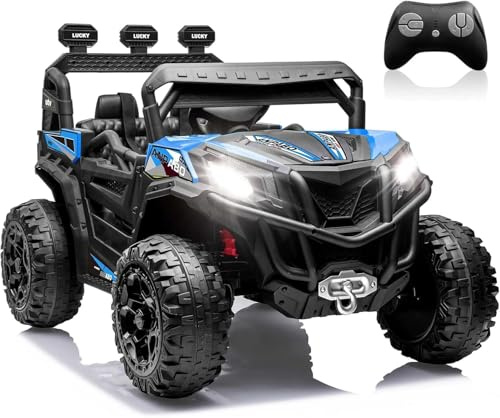 ANPABO 24V Ride on Toys for Big Kids w/Remote Control, 4X75W Motors, Max 4.5MPH, 4WD/2WD Switchable, 4 Shock Absorbers, 19 Spacious Seat, Bluetooth, Electric Car for Kids (Blue)