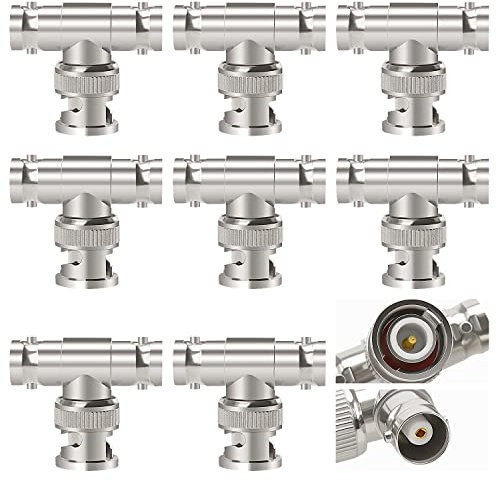 KUOQIY 8 Stücke 3-Wege BNC Stecker auf Dual Buchse Adapter, T-Typ BNC 1 Stecker auf 2 Buchse RF Koaxialadapter, für Koaxialkabel, CCTV, Antenne