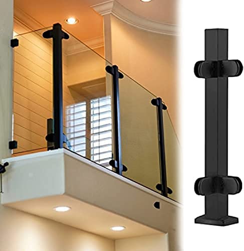 Pealihuy Balustradenpfosten, Schwarzes Quadratisches Glasgeländerpfosten-Balustersystem, Metall-Gartenzaun-Handlauf Für Glas-/Kunststoff-/Holz-/Acrylplatten, Balkondecktreppen,Farbe Grau,Höhe: 125 cm