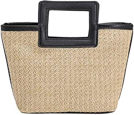 RUVOO Strohsack Stroh Strandtasche Strohtasche Frauen Handgemachte Gewebte Sommer Umhängetasche Urlaub Einkaufstasche Strand Handtasche Einkaufen Korbtasche Geflochten