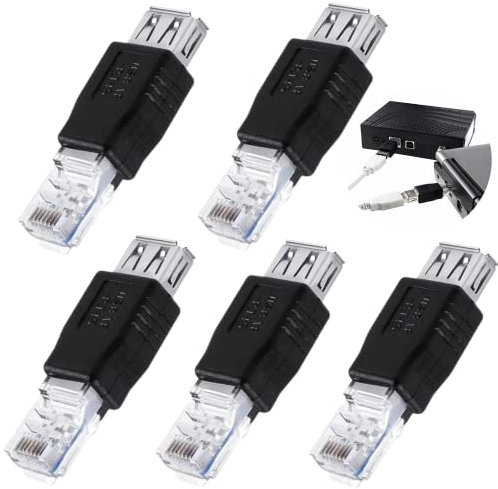 LANDIANLD 5 Pack USB to Ethernet Adapter, USB to RJ45 Adapter Laptop LAN Network Cable Ethernet Converter Plug PC Crystal Head RJ45 Male to USB 2.0 AF A Female Adapter's Connector