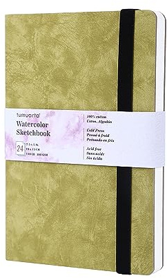tumuarta Aquarell Skizzenbuch, 300g, 100% Baumwolle, 19x13 CM, 24 Blatt, Portrait Feinkorn, Säurefrei, Aquarellbuch, Aquarell-Notizbuch zur Verwendung als Reiseskizzenbuch und Mixed Media Block