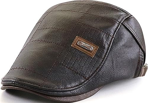 JFAN Gorros de Boina para Hombre de Cuero Casquillo Plana Sombrero para Mujer Boina de Cuero Gorro 56-60CM de la PU Ajustable,A-Marrón,Talla única