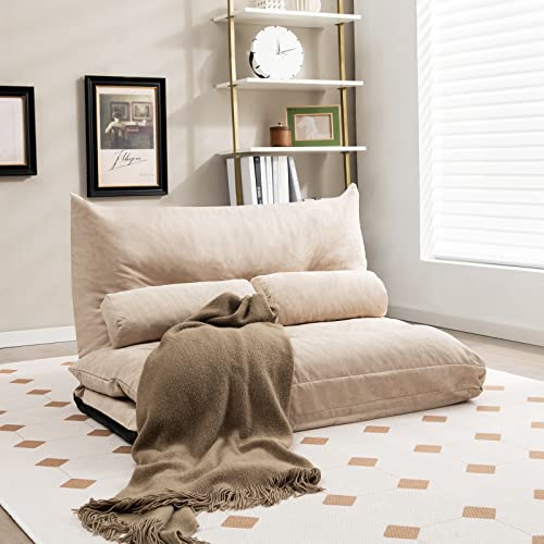 GOPLUS - Sillón de suelo convertible de 2 plazas 180 x 110 cm, plegable con respaldo ajustable en 42 posiciones, 2 cojines lumbares, sofá cama perezoso 3 en 1 ahorro de espacio para sala de estar,