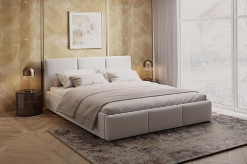 Home Collective Bett 160x200 cm Doppelbett Polsterbett Bettgestell mit Lattenrost aus Metall, hydraulischer Bettkasten, Samtbezug in beige, viel Stauraum, modern & pflegeleicht