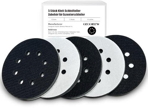Geogieew 5 stycken kardborreband, 125 mm, tillbehör för excenterslipar, svampbågar, mjuk dyna, gränssnittskudde, speciella ersättningskuddar för slipmaskiner (8 hål)